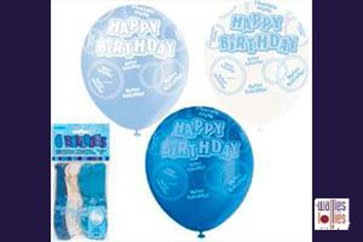 6 Pack Blue Happy Birthday Balloons