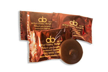 Milk Flow Wrapped Restaurant Chocolate with branding 28� Per chocolate