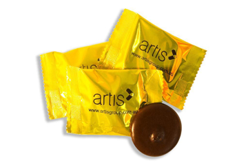 Orange Flavoured Flow Wrapped Restaurant Chocolate with branding 28� Per chocolate