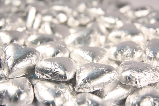 Picture of Matte Silver Foiled Hearts in 500g Bag
